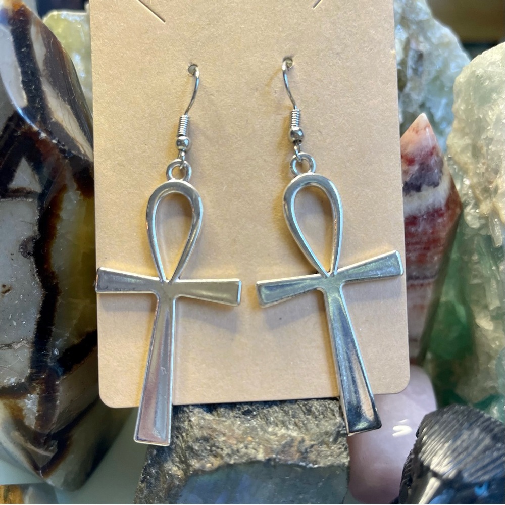 Silver Ankh Earrings